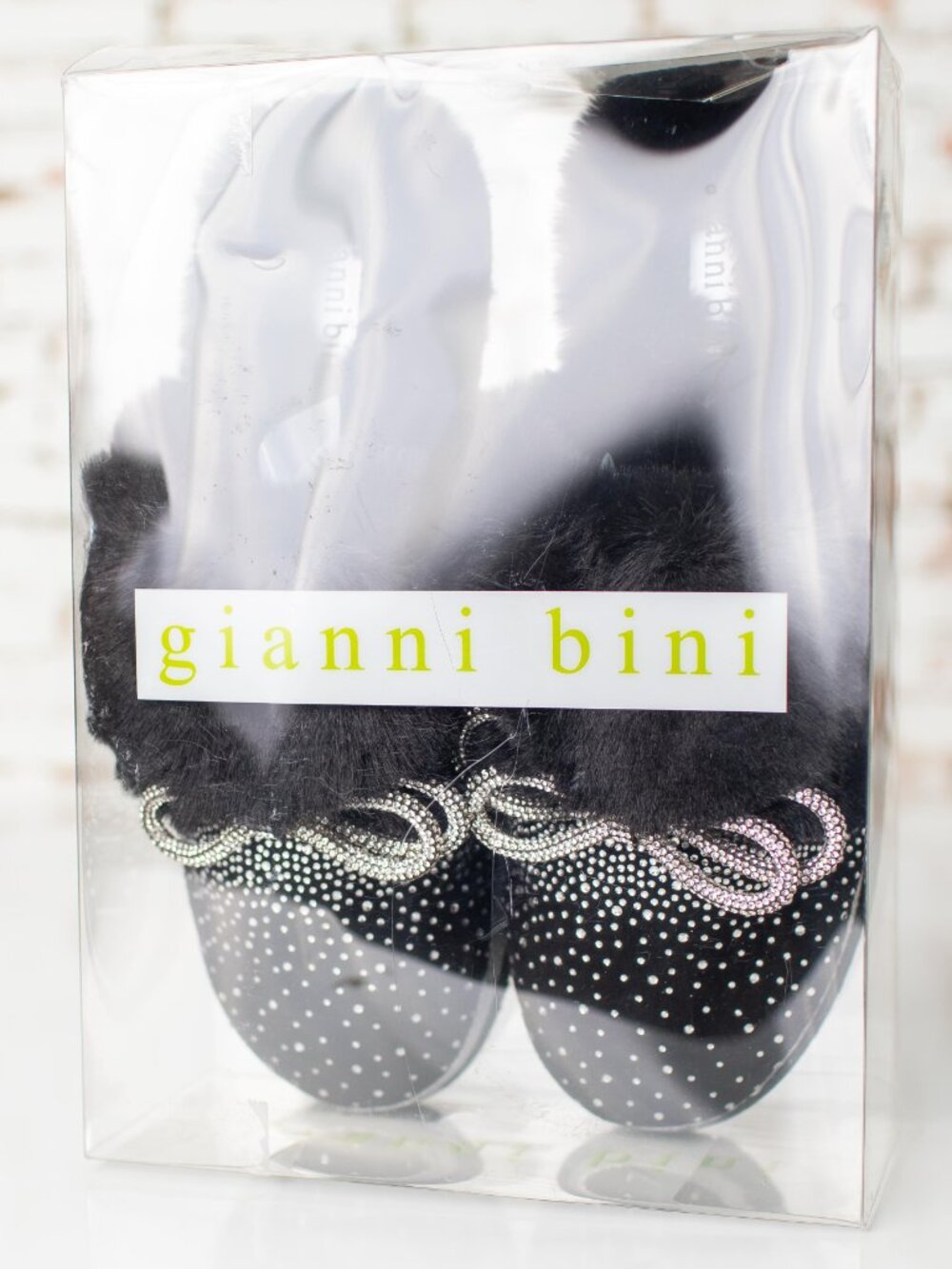 Gianni Bini Women's Slippers Size 11M Black Silver Rhinestone Bow Faux Fur NEW - Picture 2 of 5